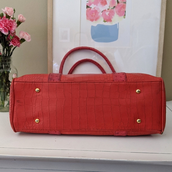 pink & orange faux crocodile faux leather handbag - Picture 12 of 14